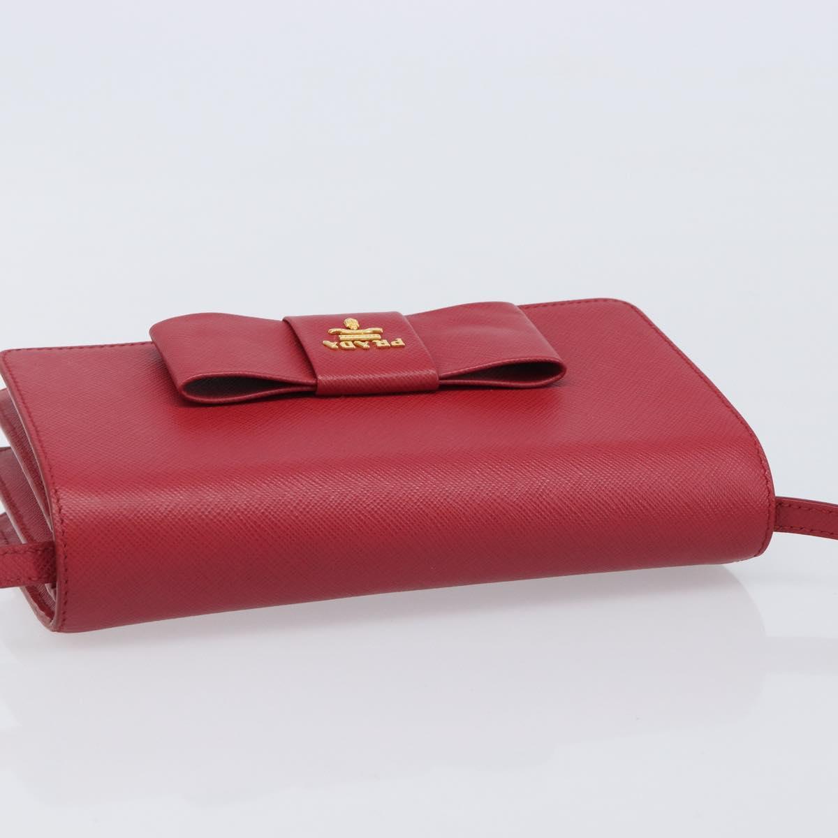 PRADA Chain Wallet Shoulder Bag Safiano leather Red Gold Auth 204149V