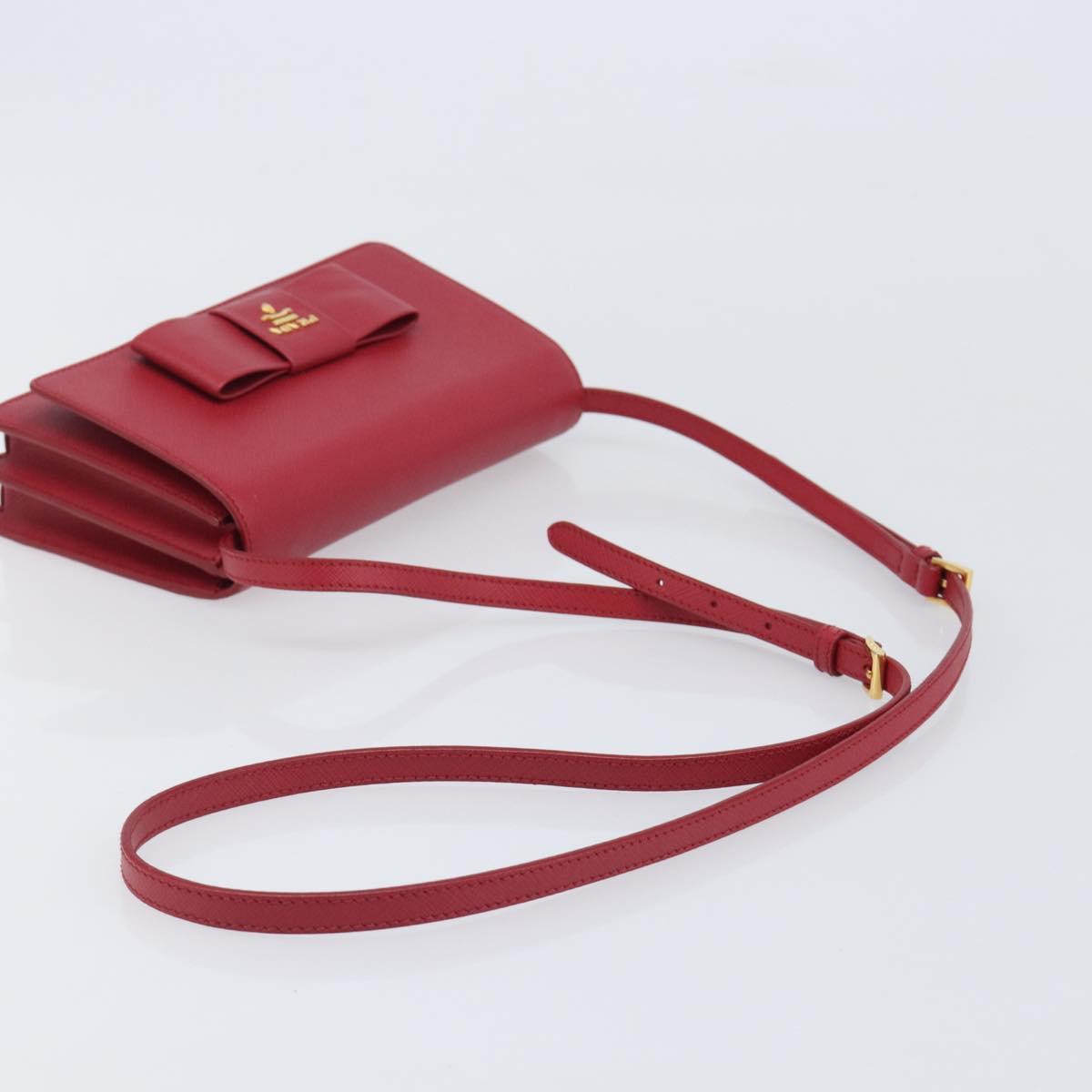 PRADA Chain Wallet Shoulder Bag Safiano leather Red Gold Auth 204149V