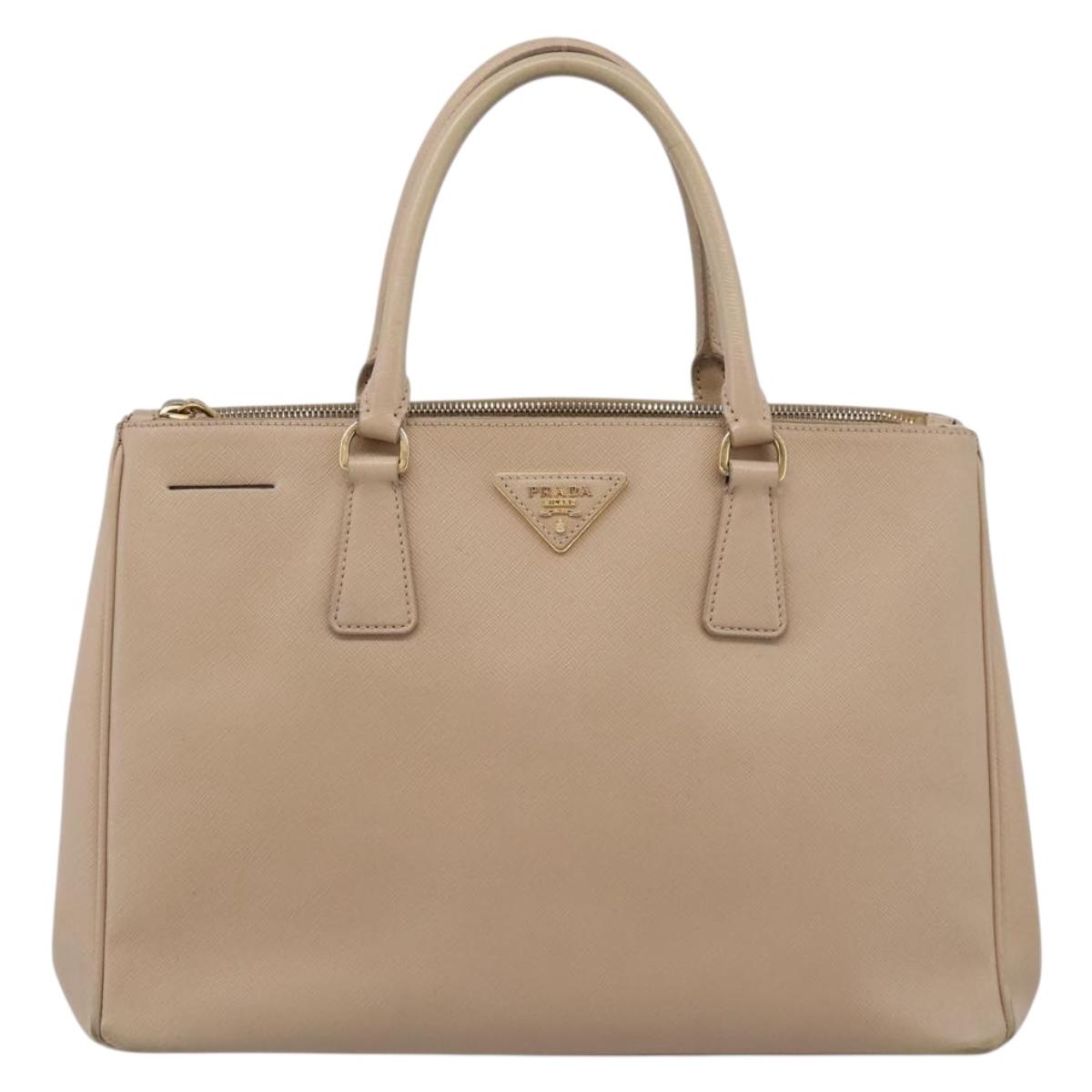 PRADA Galleria Hand Bag Saffiano 2way Beige Gold Auth 204152A