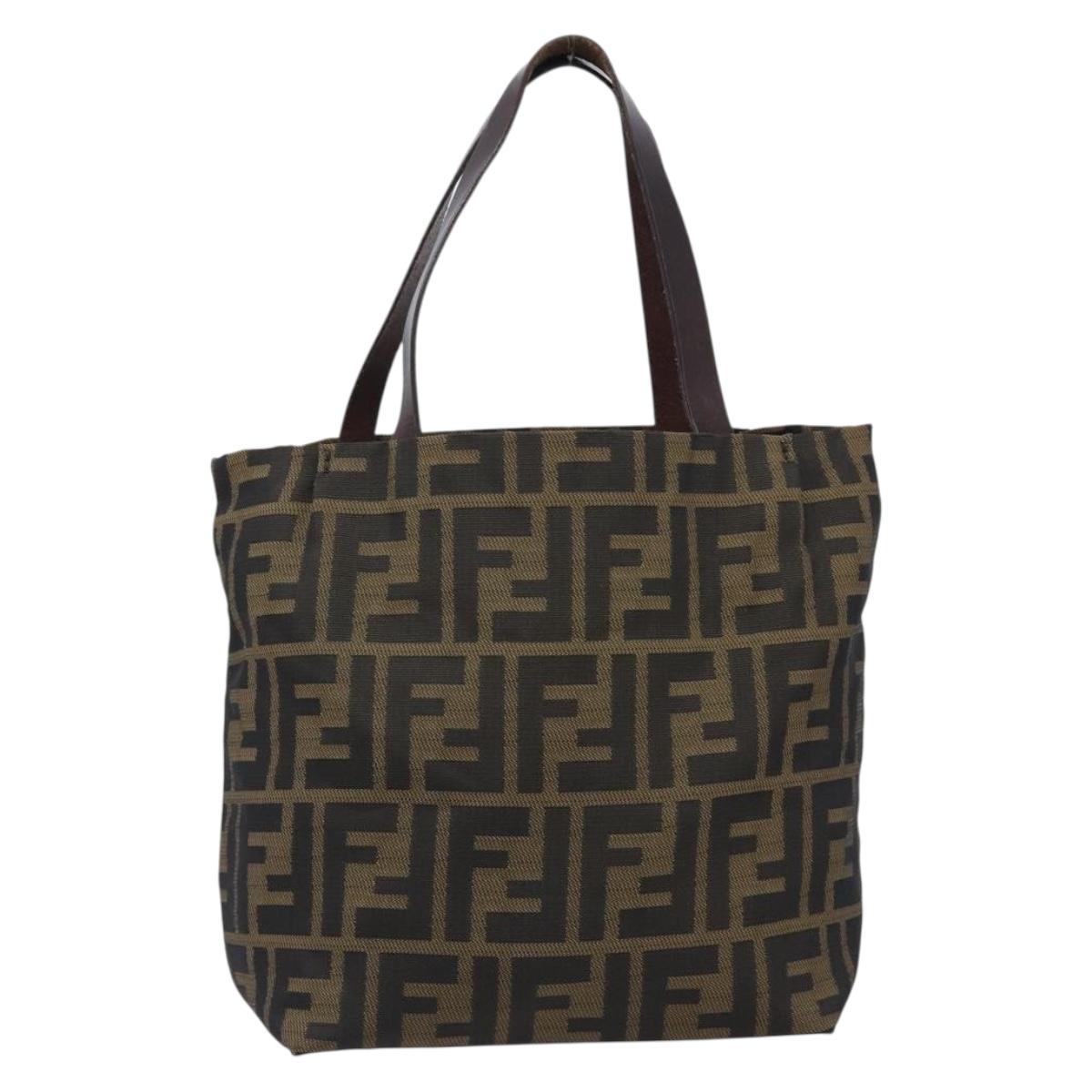 FENDI Zucca Canvas Hand Bag Black Brown Auth 204154
