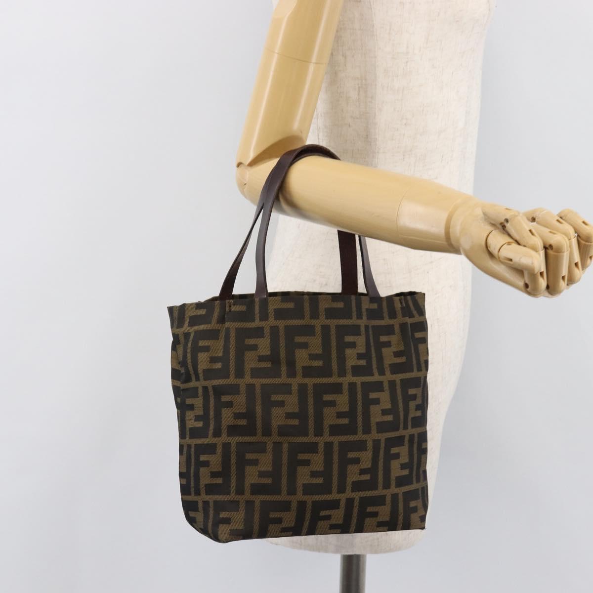 FENDI Zucca Canvas Hand Bag Black Brown Auth 204154