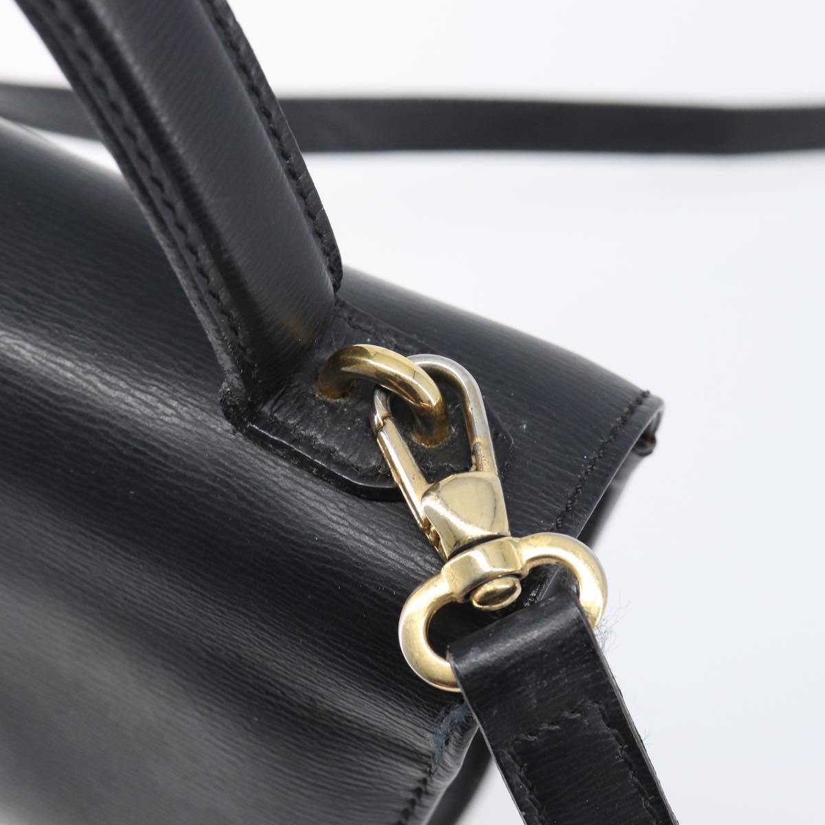 Christian Dior Hand Bag Leather 2way Black Gold Auth 204155