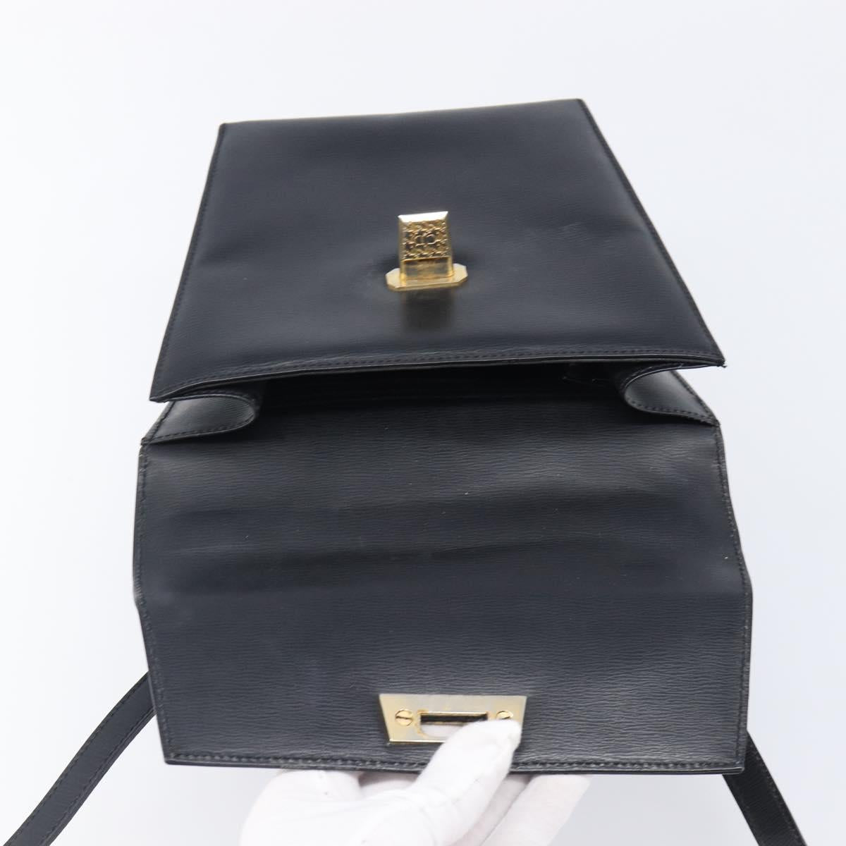 Christian Dior Hand Bag Leather 2way Black Gold Auth 204155