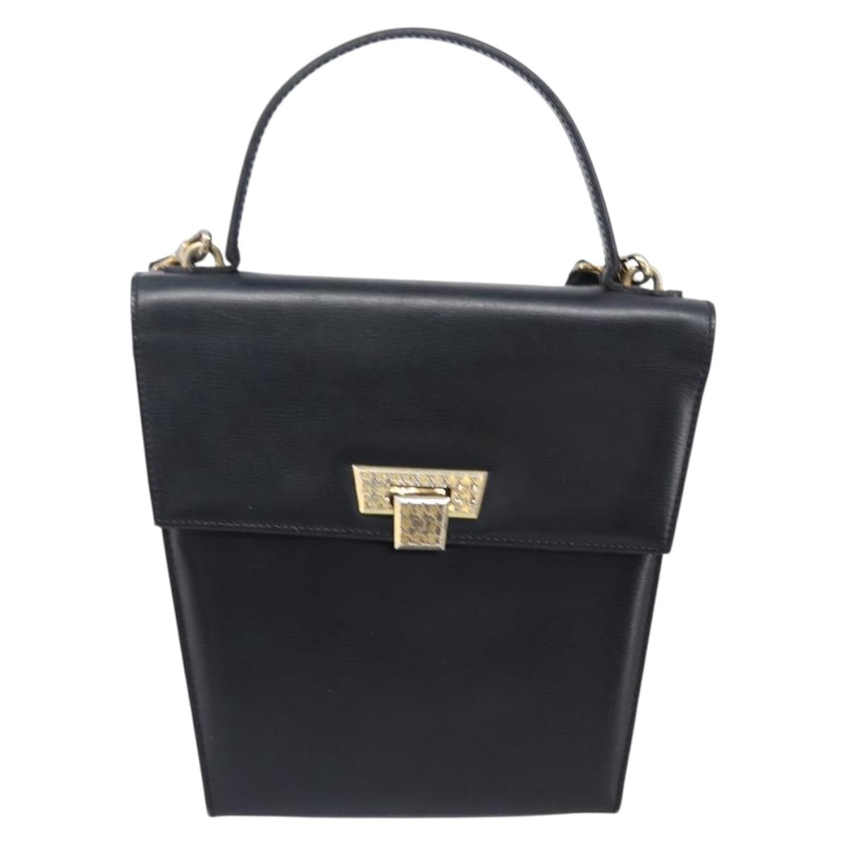 Christian Dior Hand Bag Leather 2way Black Gold Auth 204155