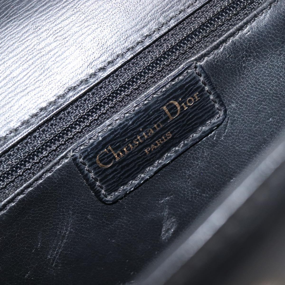 Christian Dior Hand Bag Leather 2way Black Gold Auth 204155