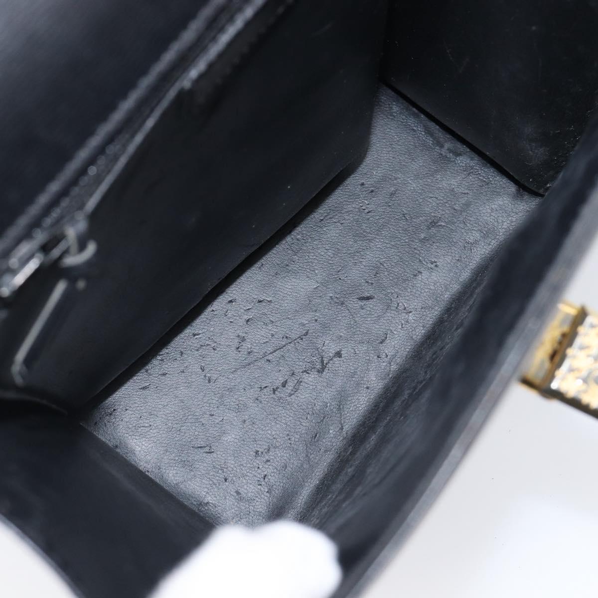 Christian Dior Hand Bag Leather 2way Black Gold Auth 204155