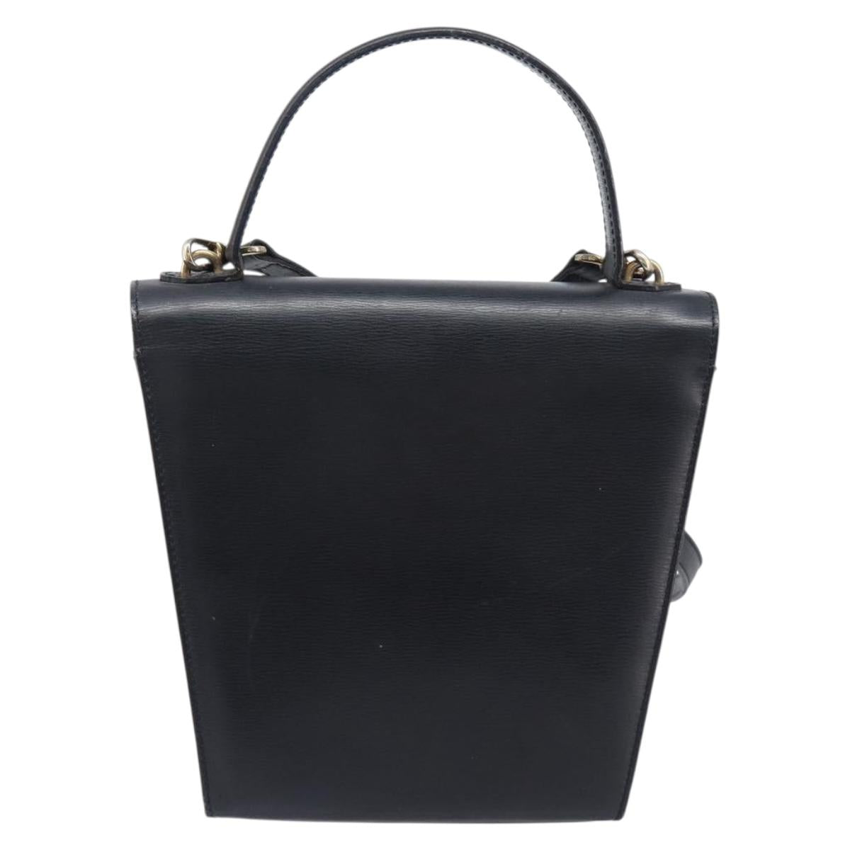 Christian Dior Hand Bag Leather 2way Black Gold Auth 204155