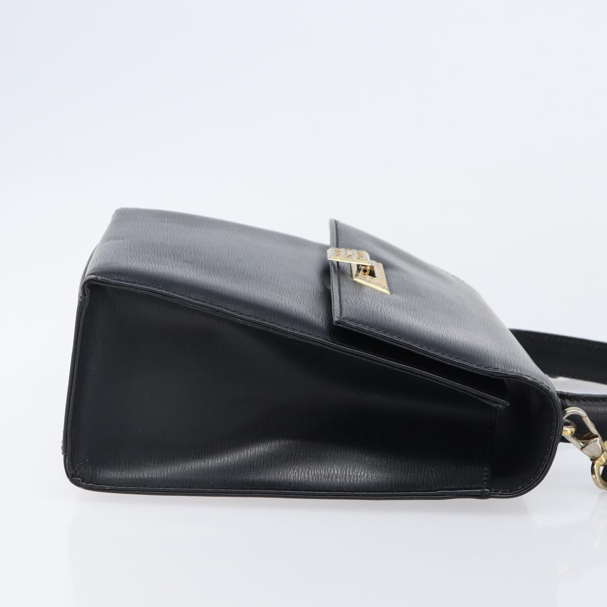 Christian Dior Hand Bag Leather 2way Black Gold Auth 204155