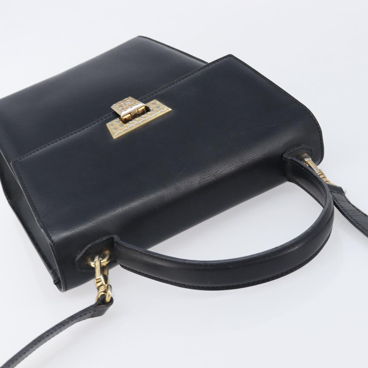 Christian Dior Hand Bag Leather 2way Black Gold Auth 204155
