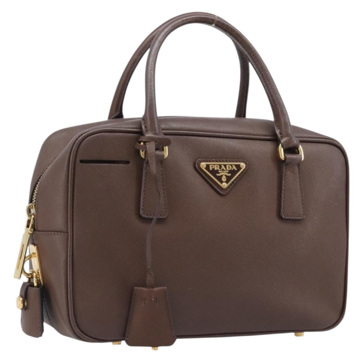 PRADA Galleria Hand Bag Saffiano leather Brown Gold Auth 204156A
