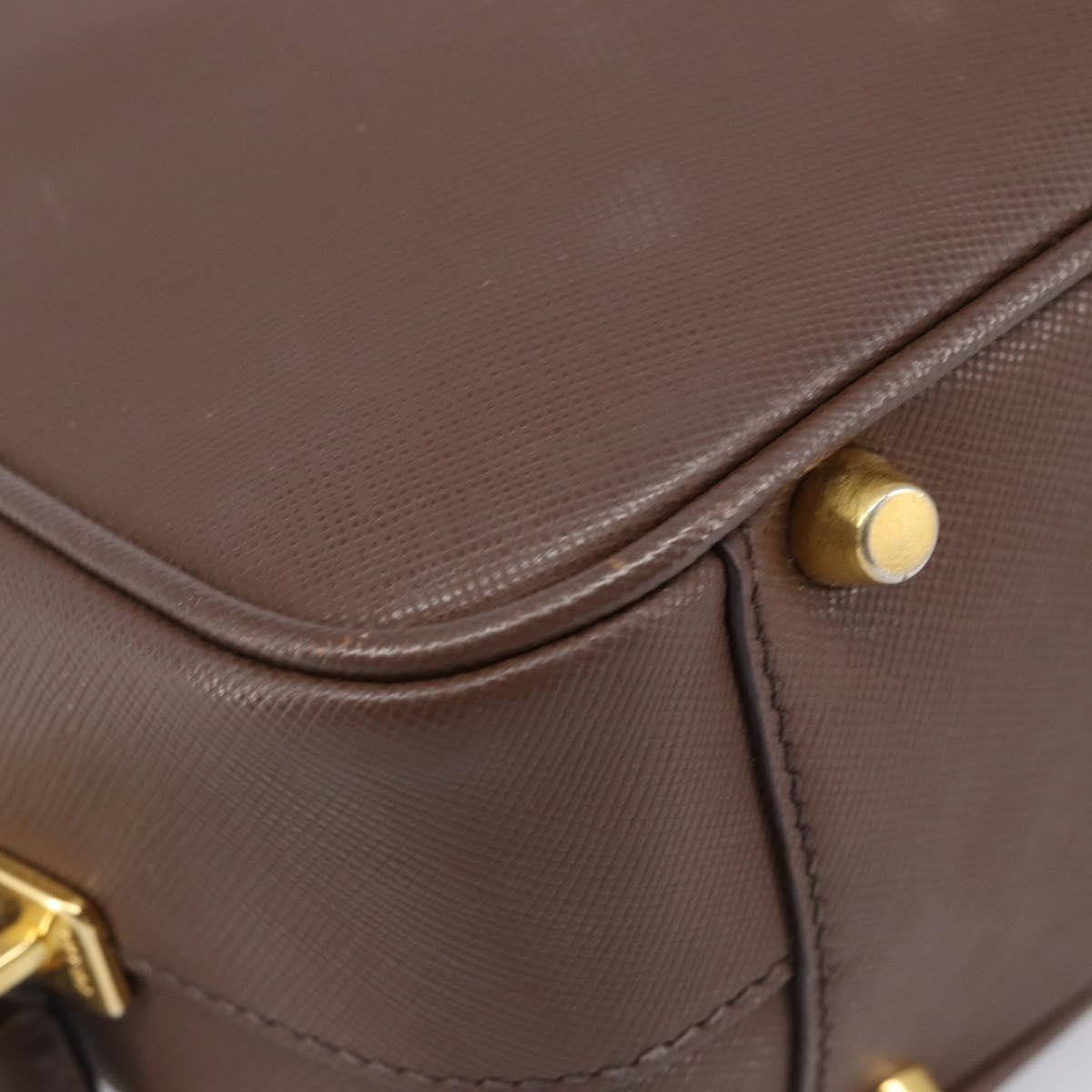 PRADA Galleria Hand Bag Saffiano leather Brown Gold Auth 204156A