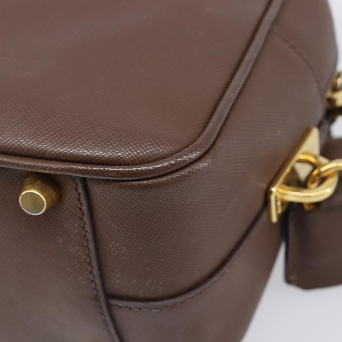 PRADA Galleria Hand Bag Saffiano leather Brown Gold Auth 204156A