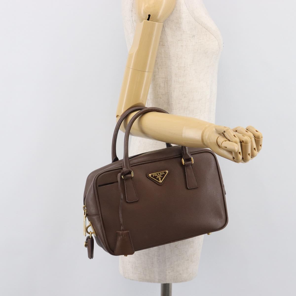 PRADA Galleria Hand Bag Saffiano leather Brown Gold Auth 204156A