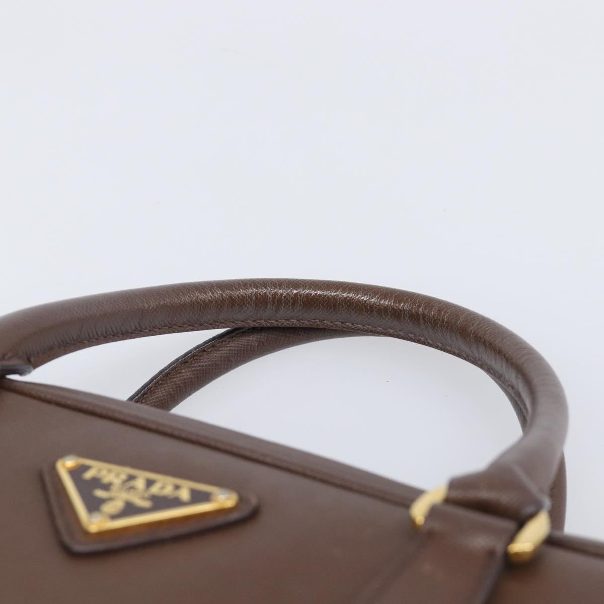 PRADA Galleria Hand Bag Saffiano leather Brown Gold Auth 204156A