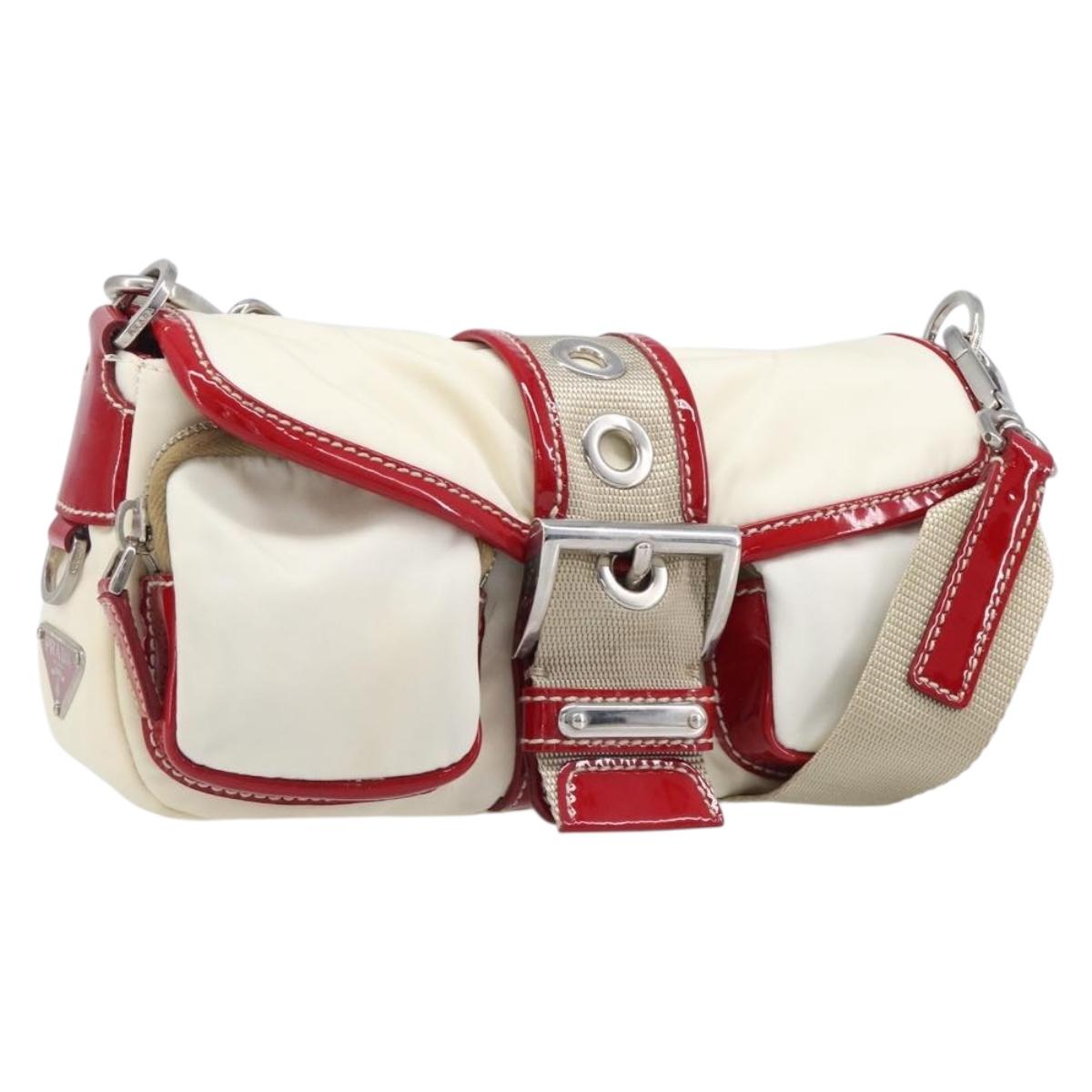 PRADA Shoulder Bag Nylon White Silver Auth 204157V