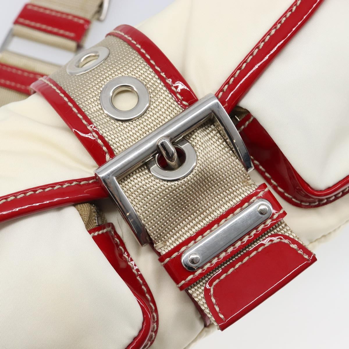 PRADA Shoulder Bag Nylon White Silver Auth 204157V