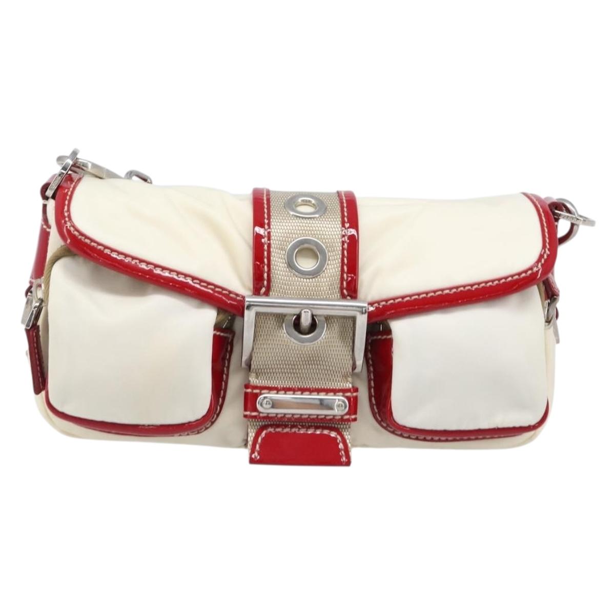 PRADA Shoulder Bag Nylon White Silver Auth 204157V
