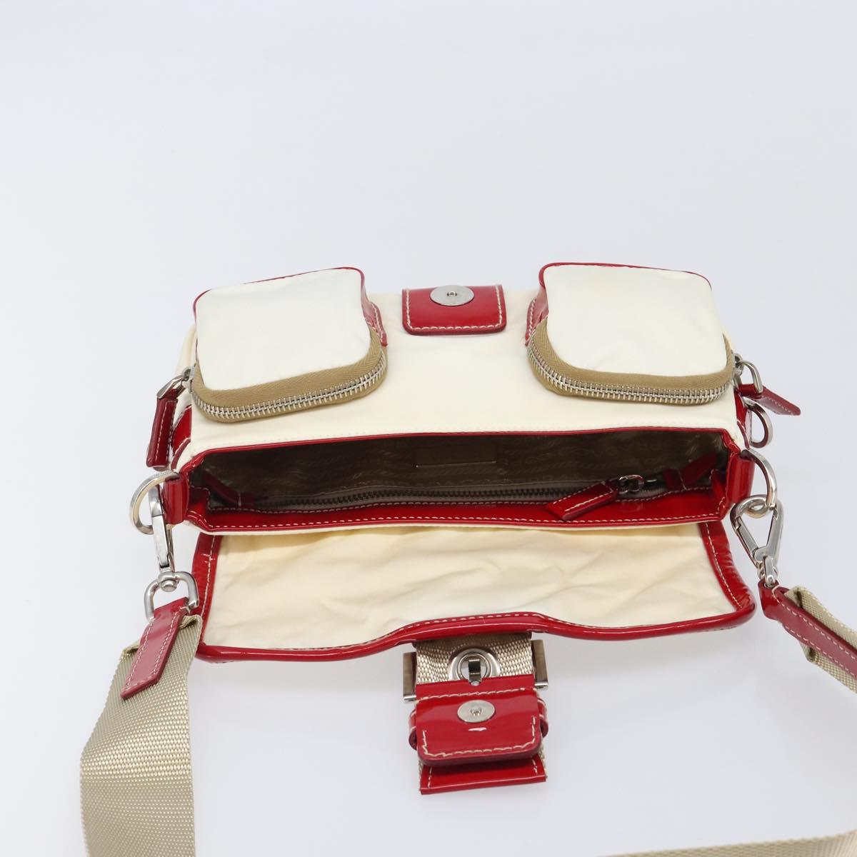 PRADA Shoulder Bag Nylon White Silver Auth 204157V
