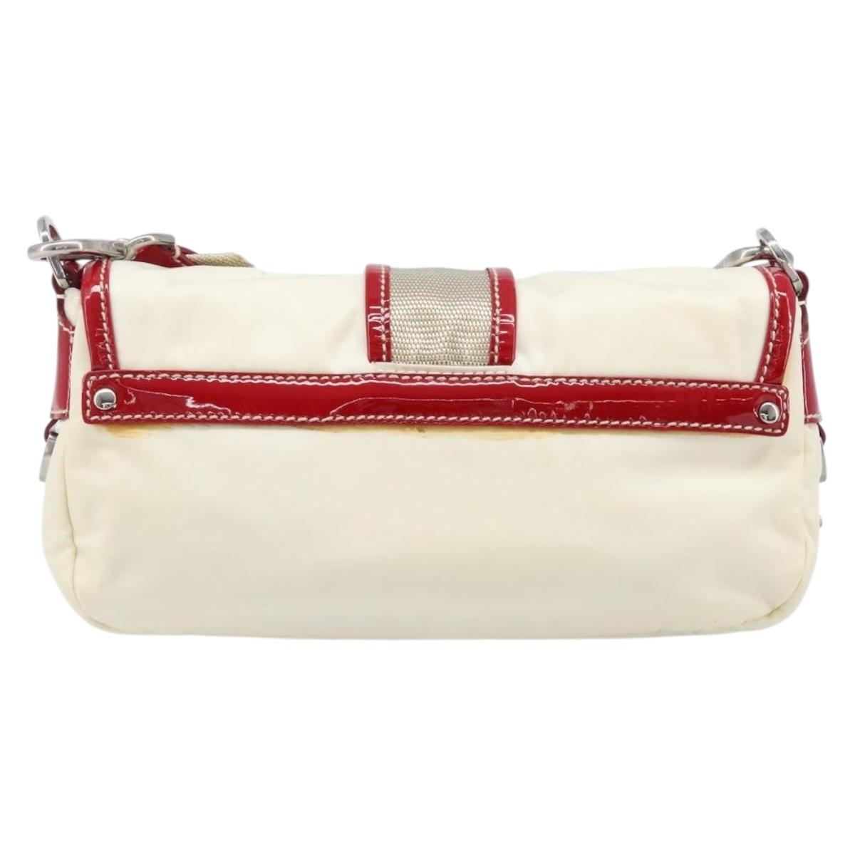 PRADA Shoulder Bag Nylon White Silver Auth 204157V