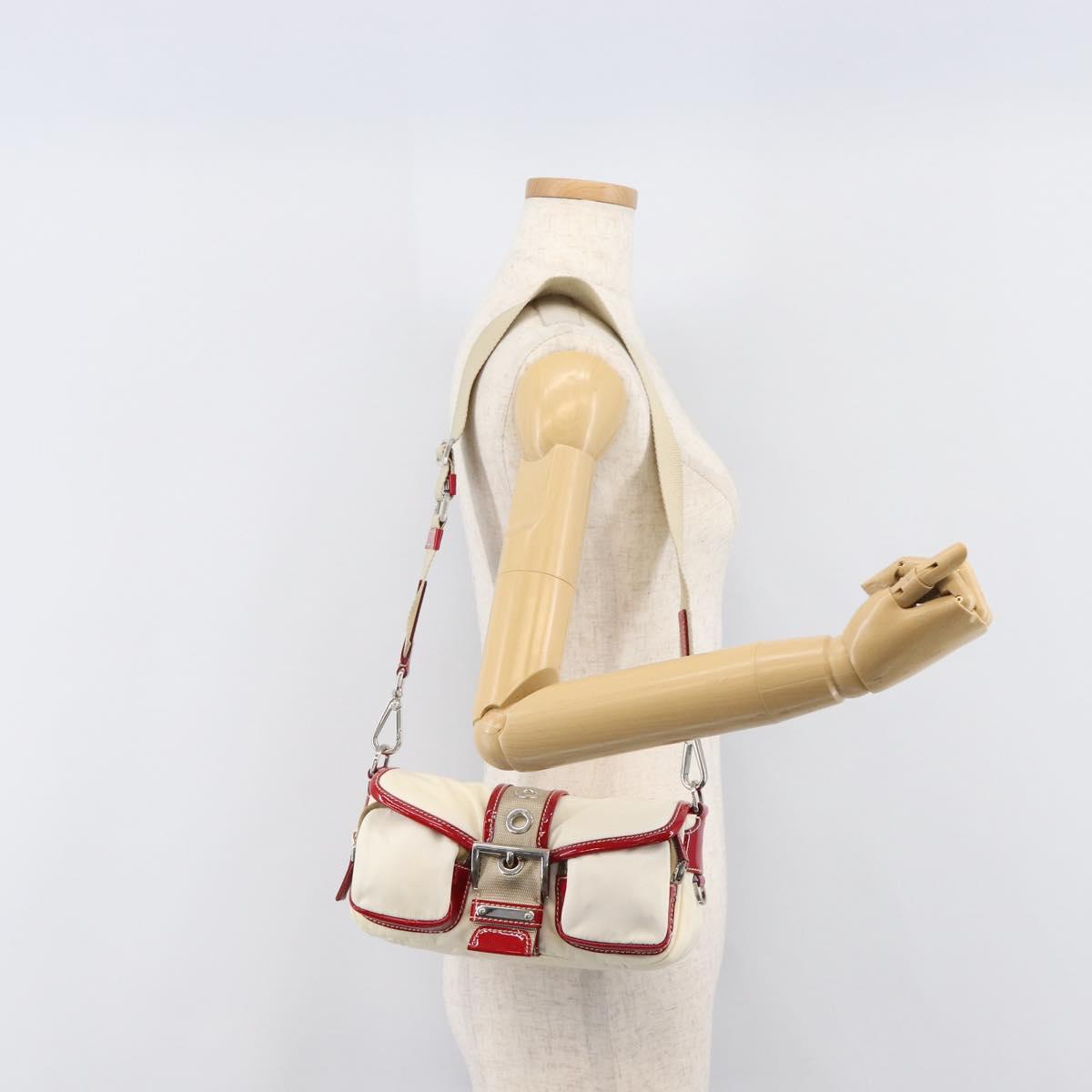 PRADA Shoulder Bag Nylon White Silver Auth 204157V