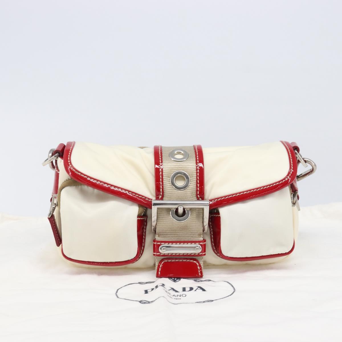 PRADA Shoulder Bag Nylon White Silver Auth 204157V