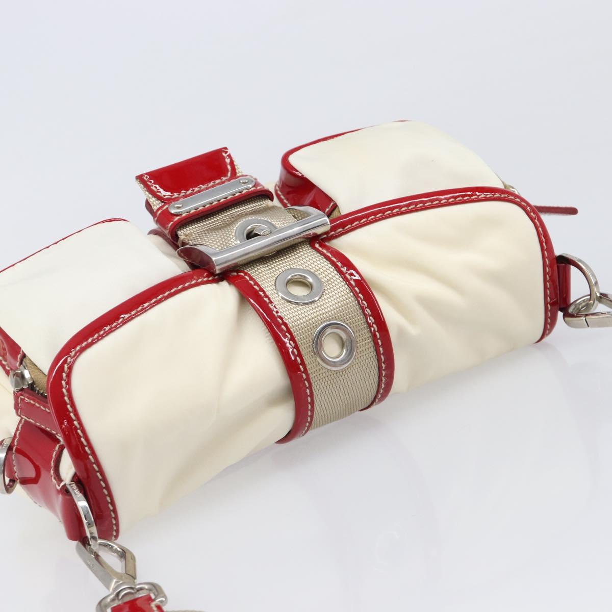 PRADA Shoulder Bag Nylon White Silver Auth 204157V