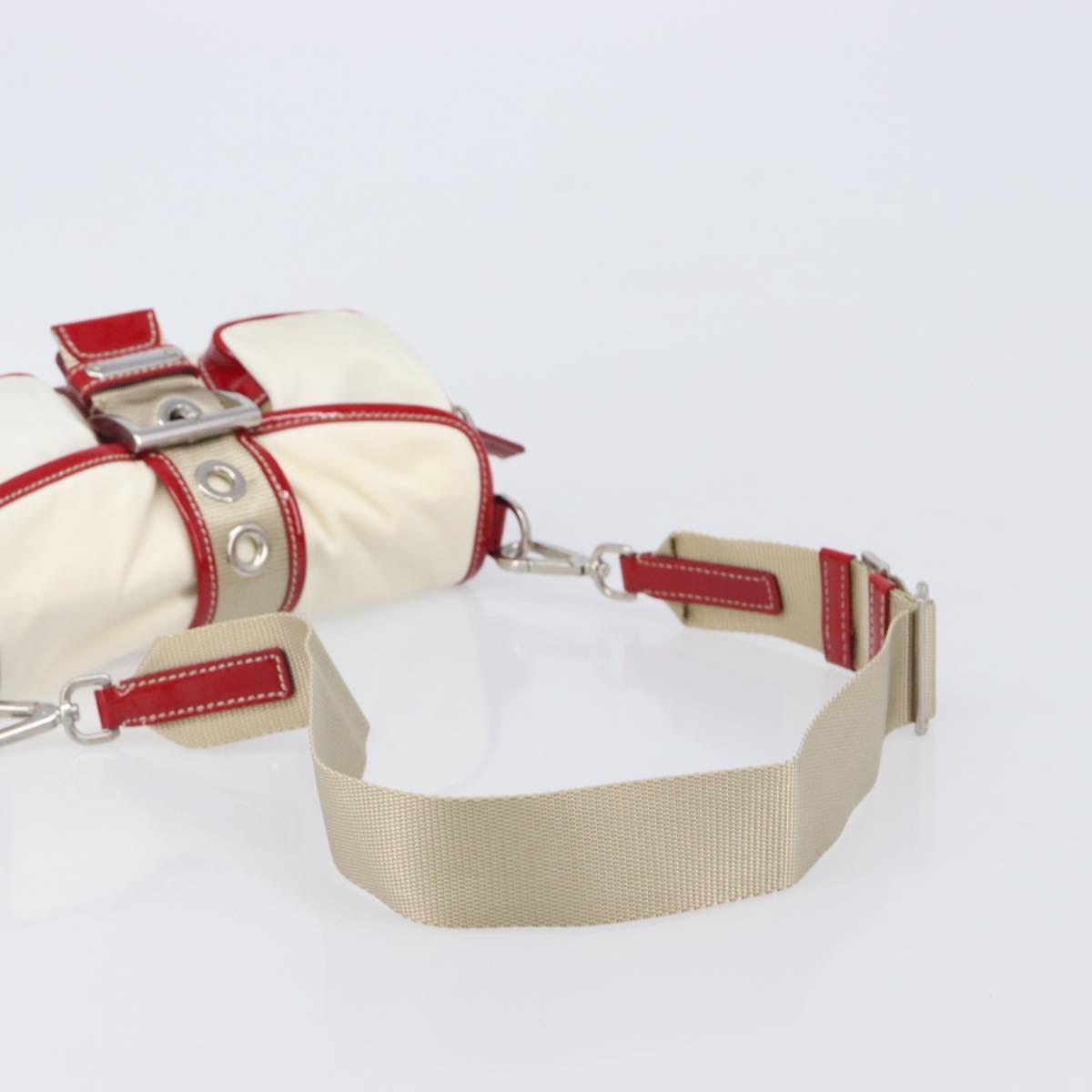 PRADA Shoulder Bag Nylon White Silver Auth 204157V