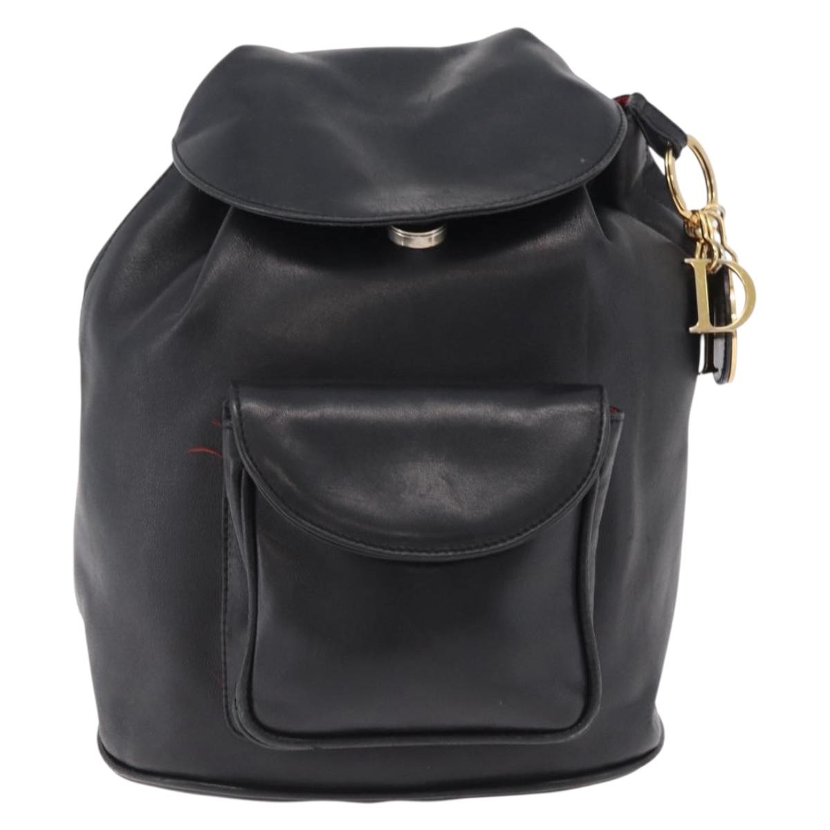 Christian Dior Backpack Leather Black Gold Auth 204161A