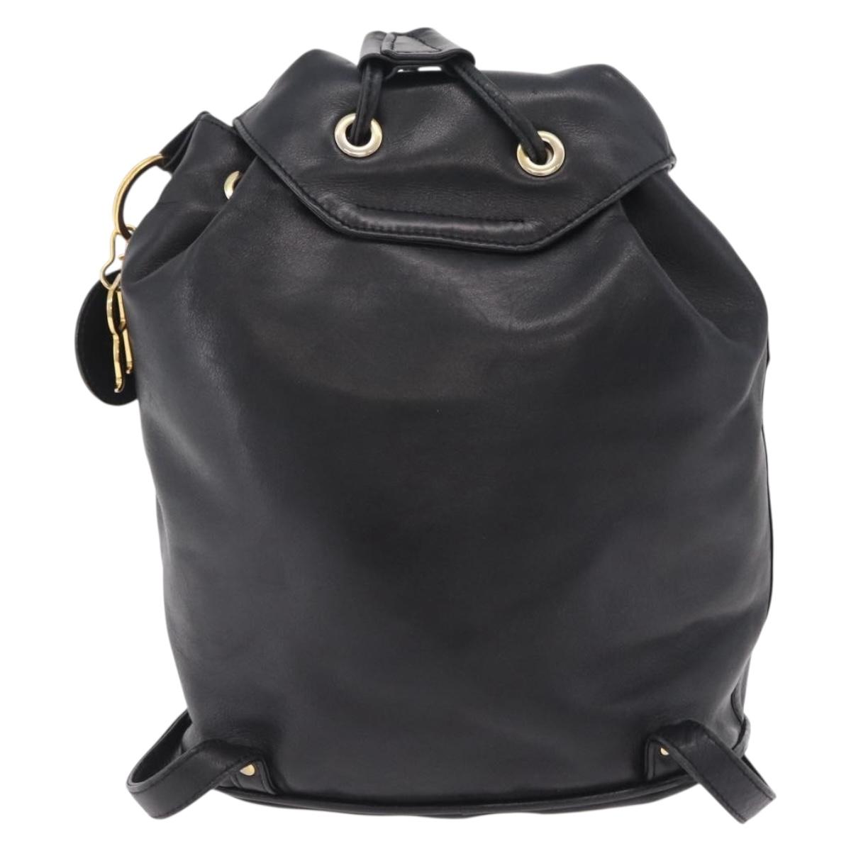 Christian Dior Backpack Leather Black Gold Auth 204161A