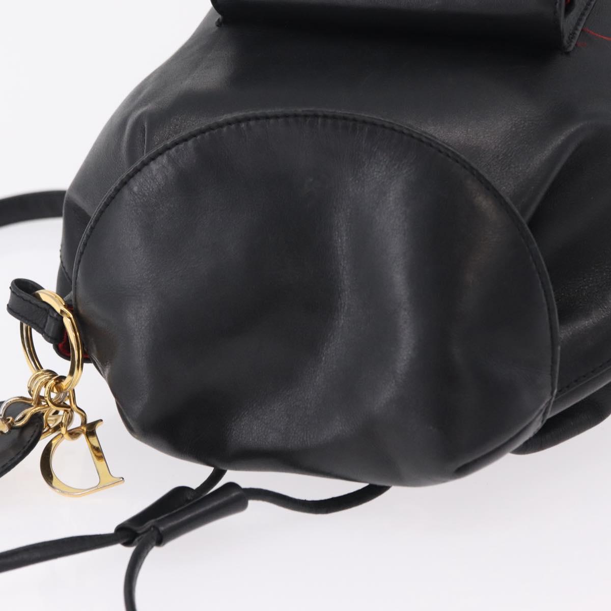 Christian Dior Backpack Leather Black Gold Auth 204161A