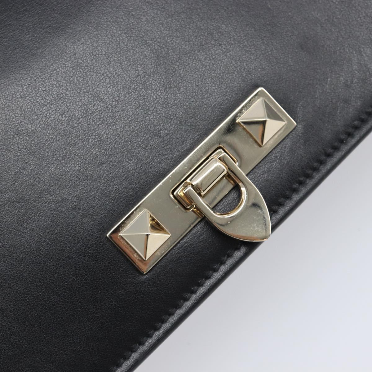 VALENTINO Chain Shoulder Bag Leather Black Gold Auth 204165V