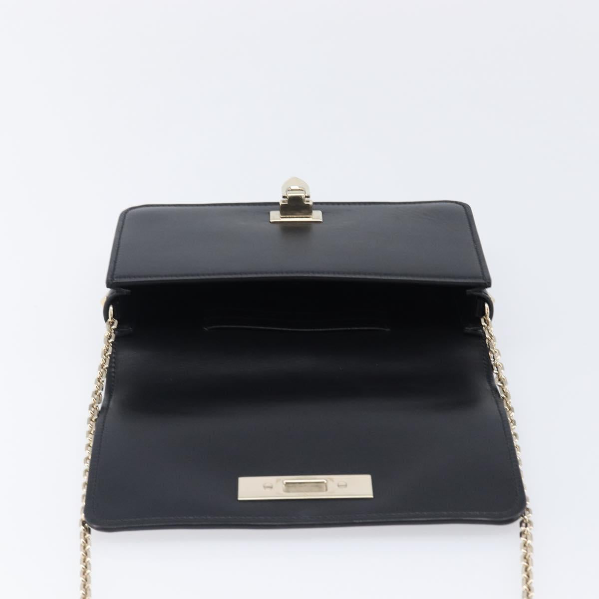 VALENTINO Chain Shoulder Bag Leather Black Gold Auth 204165V