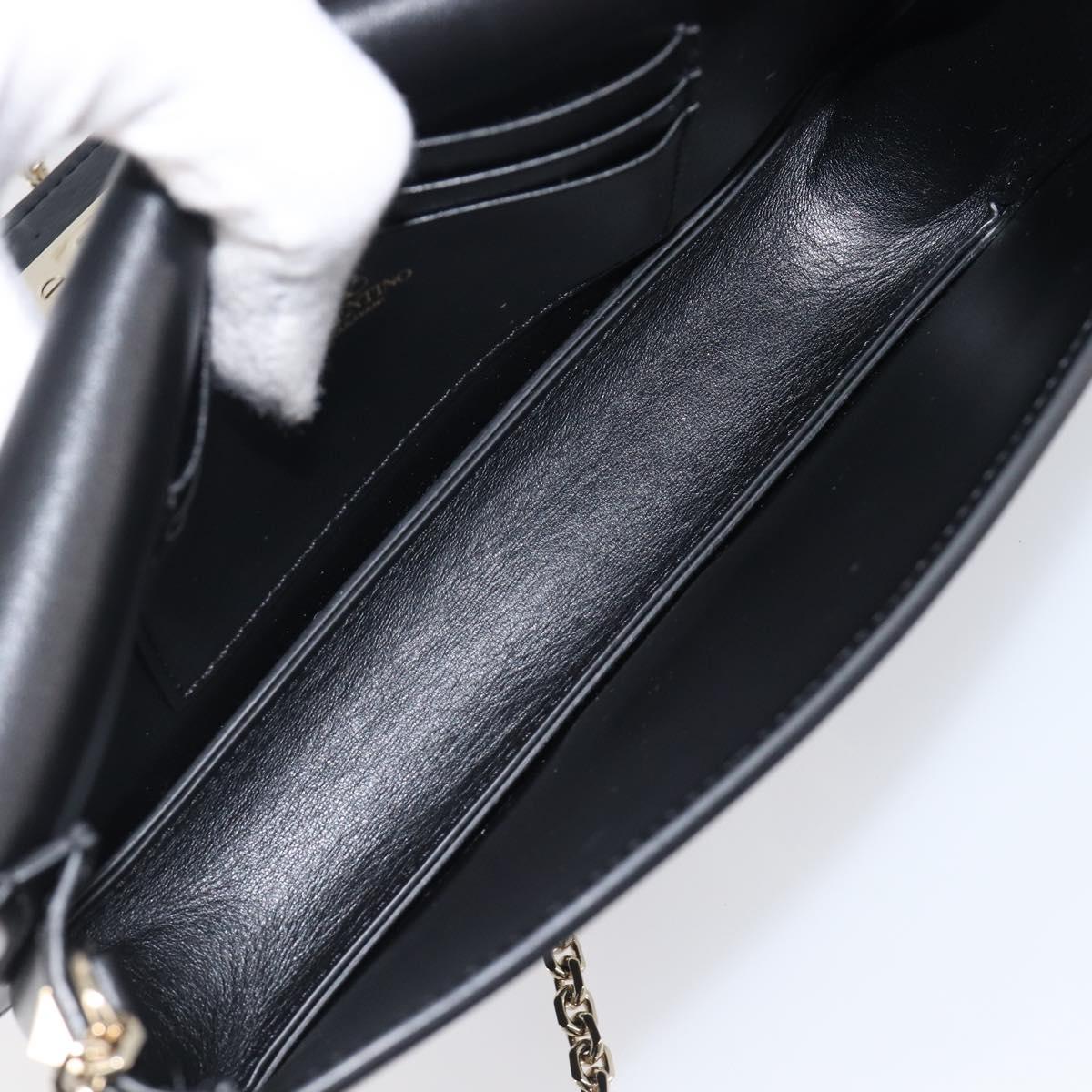 VALENTINO Chain Shoulder Bag Leather Black Gold Auth 204165V