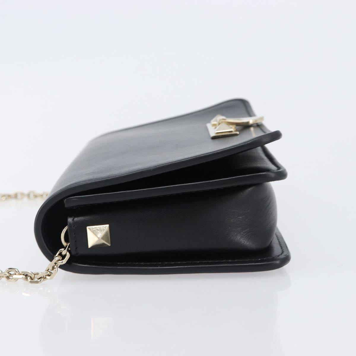 VALENTINO Chain Shoulder Bag Leather Black Gold Auth 204165V
