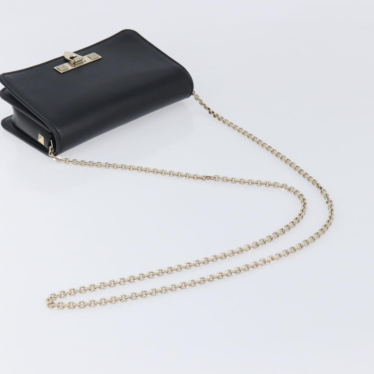 VALENTINO Chain Shoulder Bag Leather Black Gold Auth 204165V