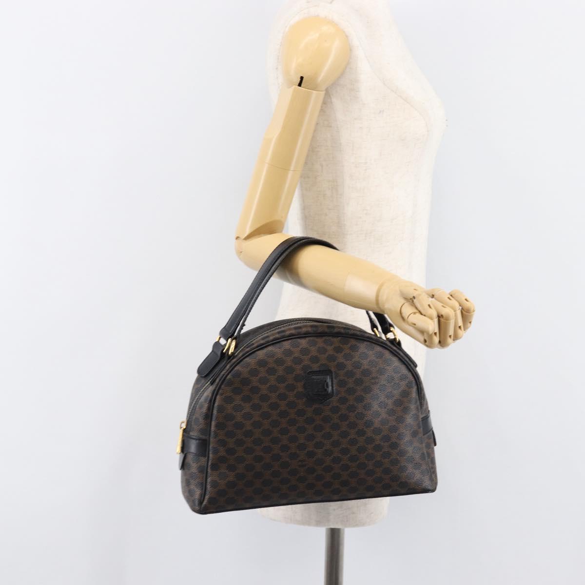 CELINE Macadam Canvas Hand Bag PVC Leather Black Gold Auth 204166V