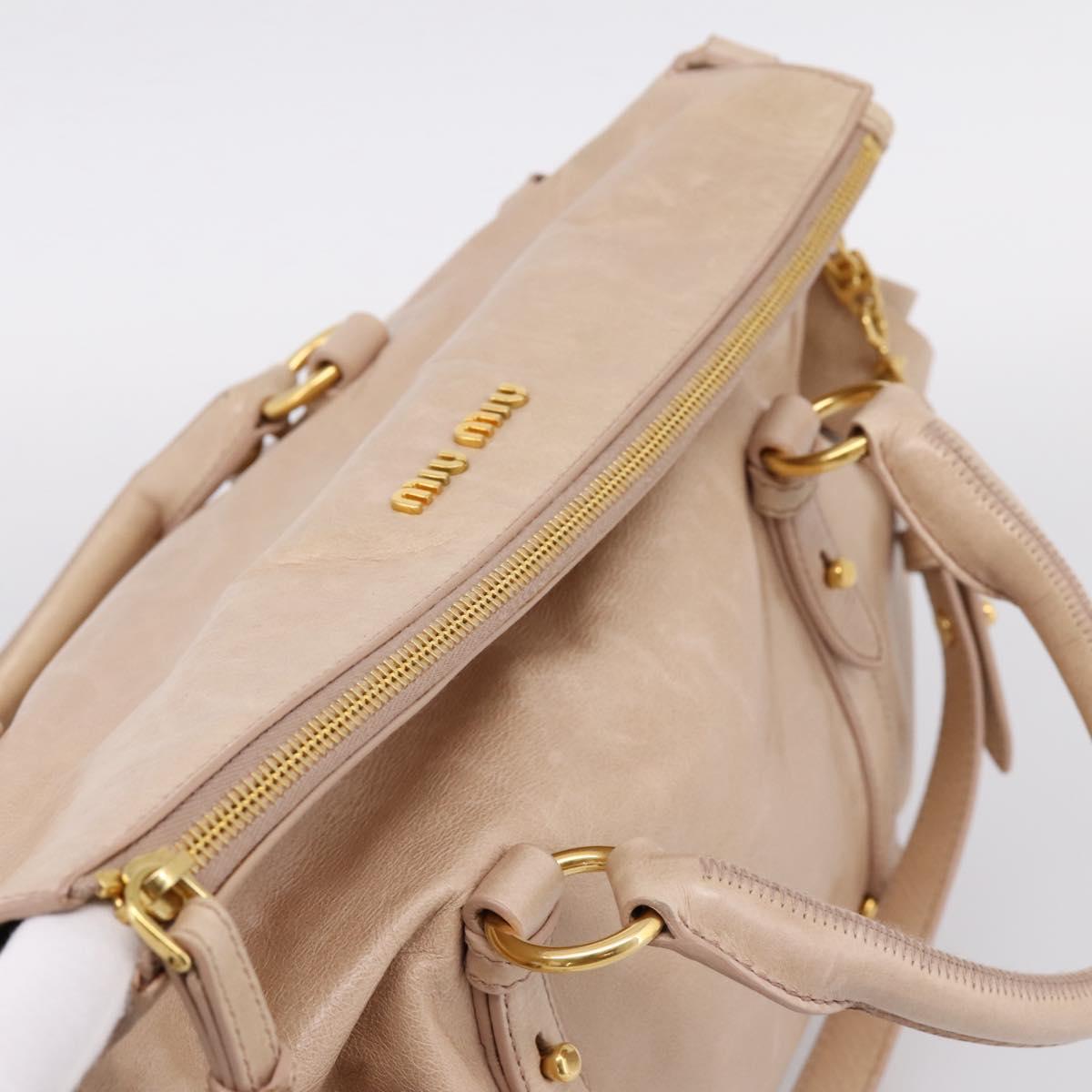 Miu Miu Hand Bag Vitellolux 2way Beige Gold Auth 204167V