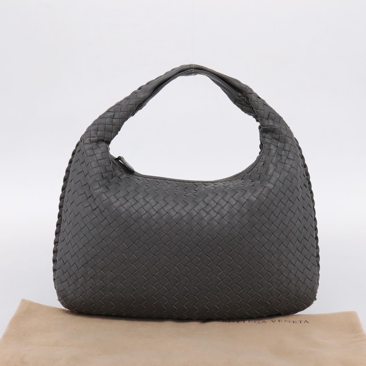 BOTTEGA VENETA INTRECCIATO Hobo Shoulder Bag Leather Gray Auth 204169V