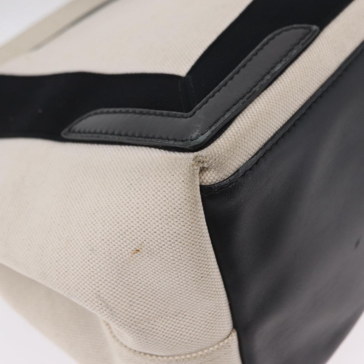 BALENCIAGA Navy Cabas S Hand Bag Canvas White Black 339933 Auth 204200