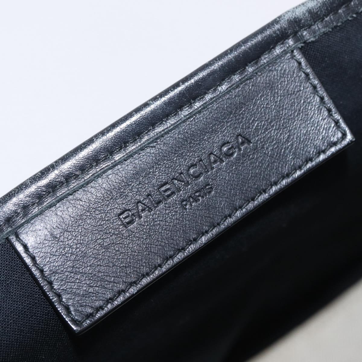 BALENCIAGA Navy Cabas S Hand Bag Canvas White Black 339933 Auth 204200