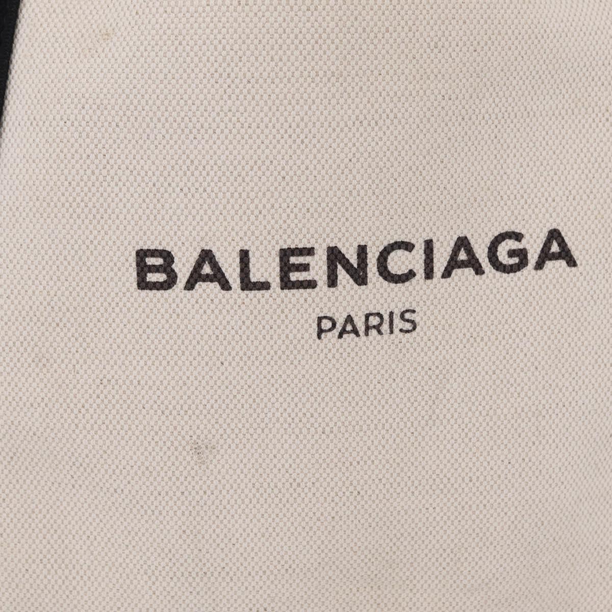 BALENCIAGA Navy Cabas S Hand Bag Canvas White Black 339933 Auth 204200