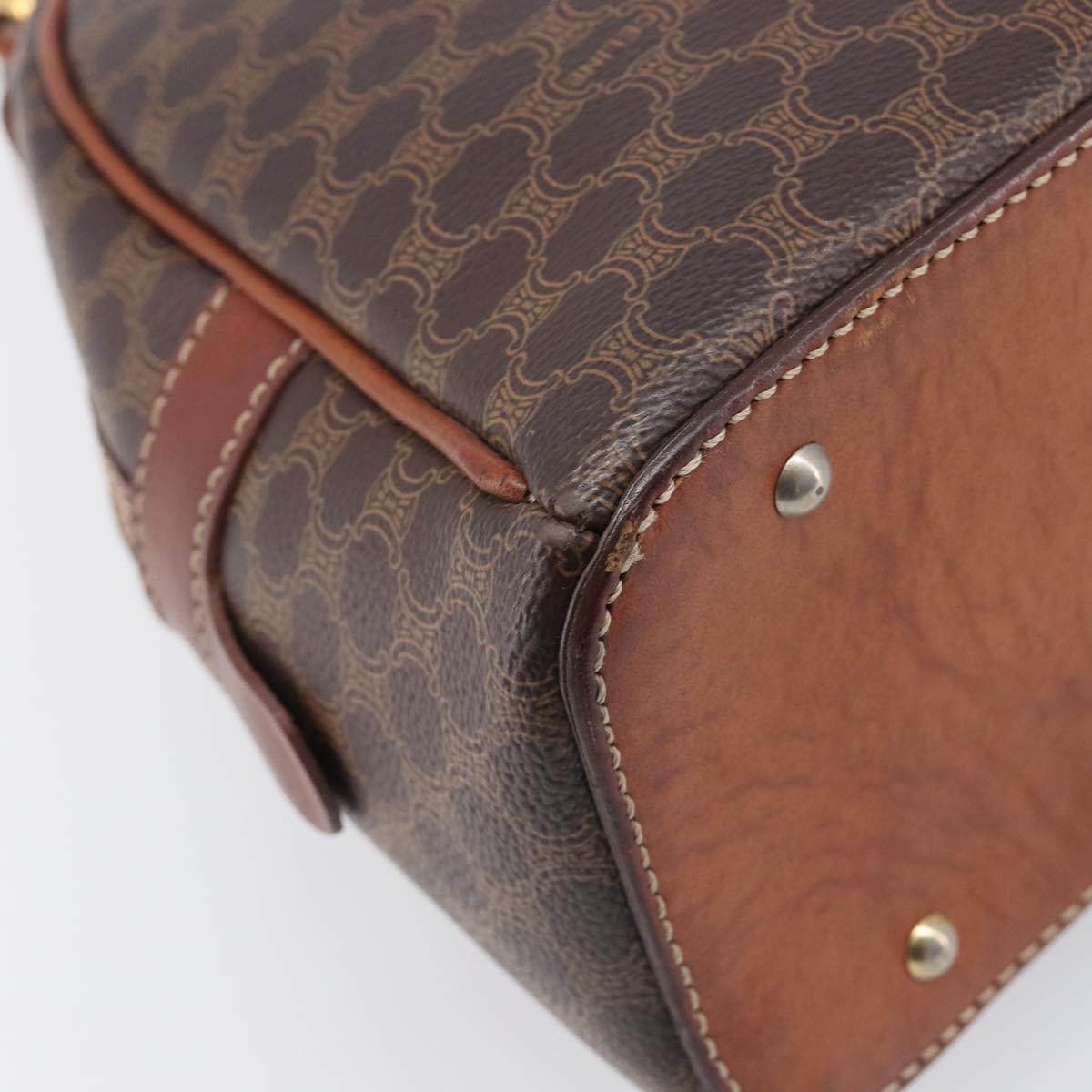 CELINE Macadam Canvas Hand Bag PVC Leather Brown Gold Auth 204209