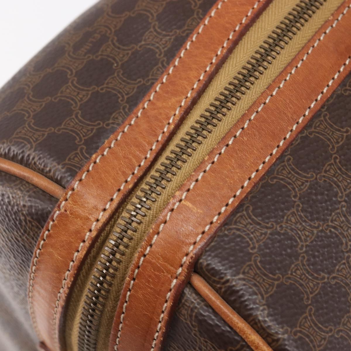 CELINE Macadam Canvas Boston Bag PVC Leather Brown Gold Auth 204211A