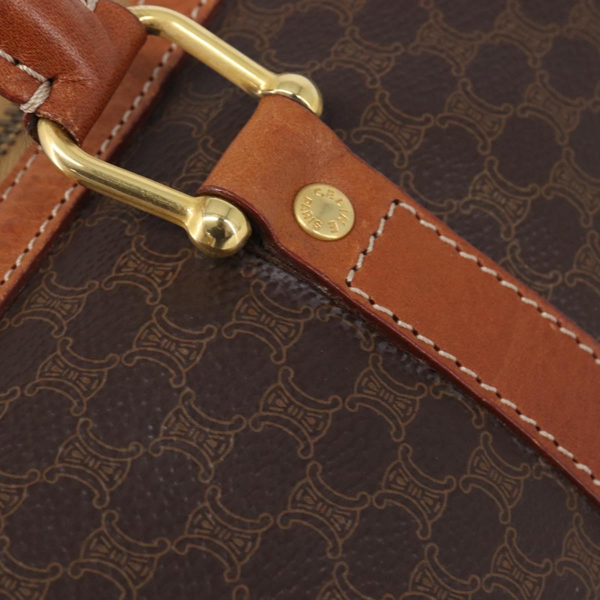 CELINE Macadam Canvas Boston Bag PVC Leather Brown Gold Auth 204211A