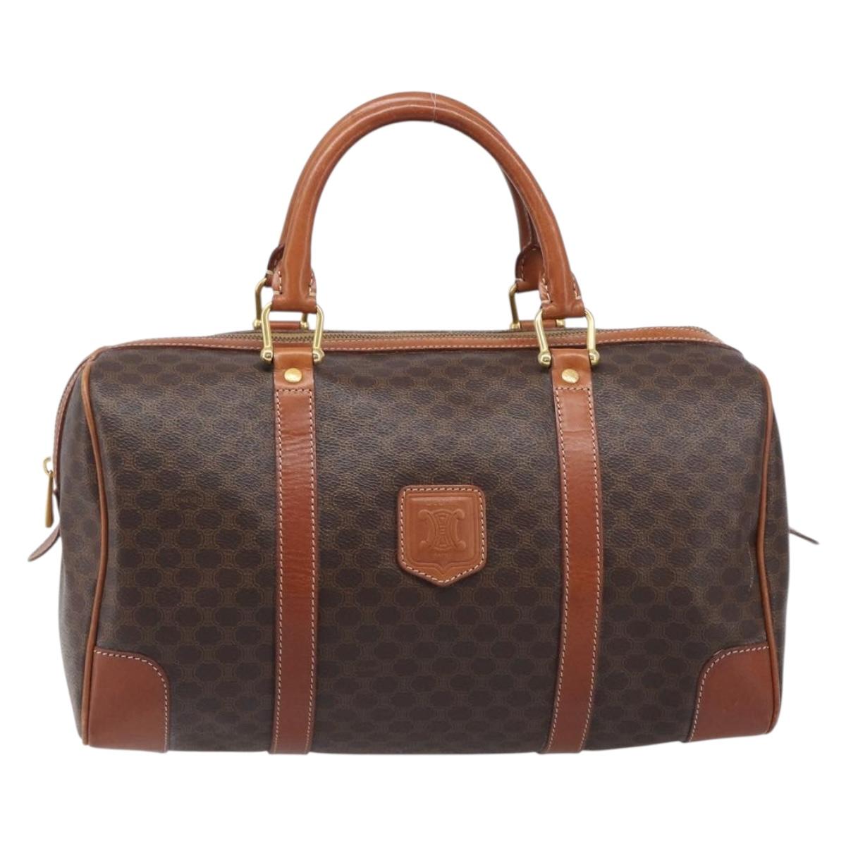 CELINE Macadam Canvas Boston Bag PVC Leather Brown Gold Auth 204211A