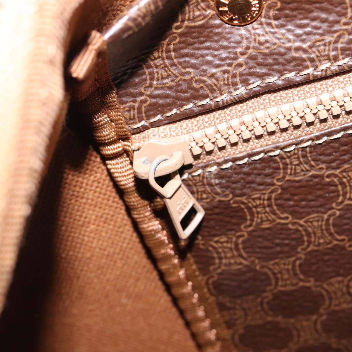 CELINE Macadam Canvas Boston Bag PVC Leather Brown Gold Auth 204211A
