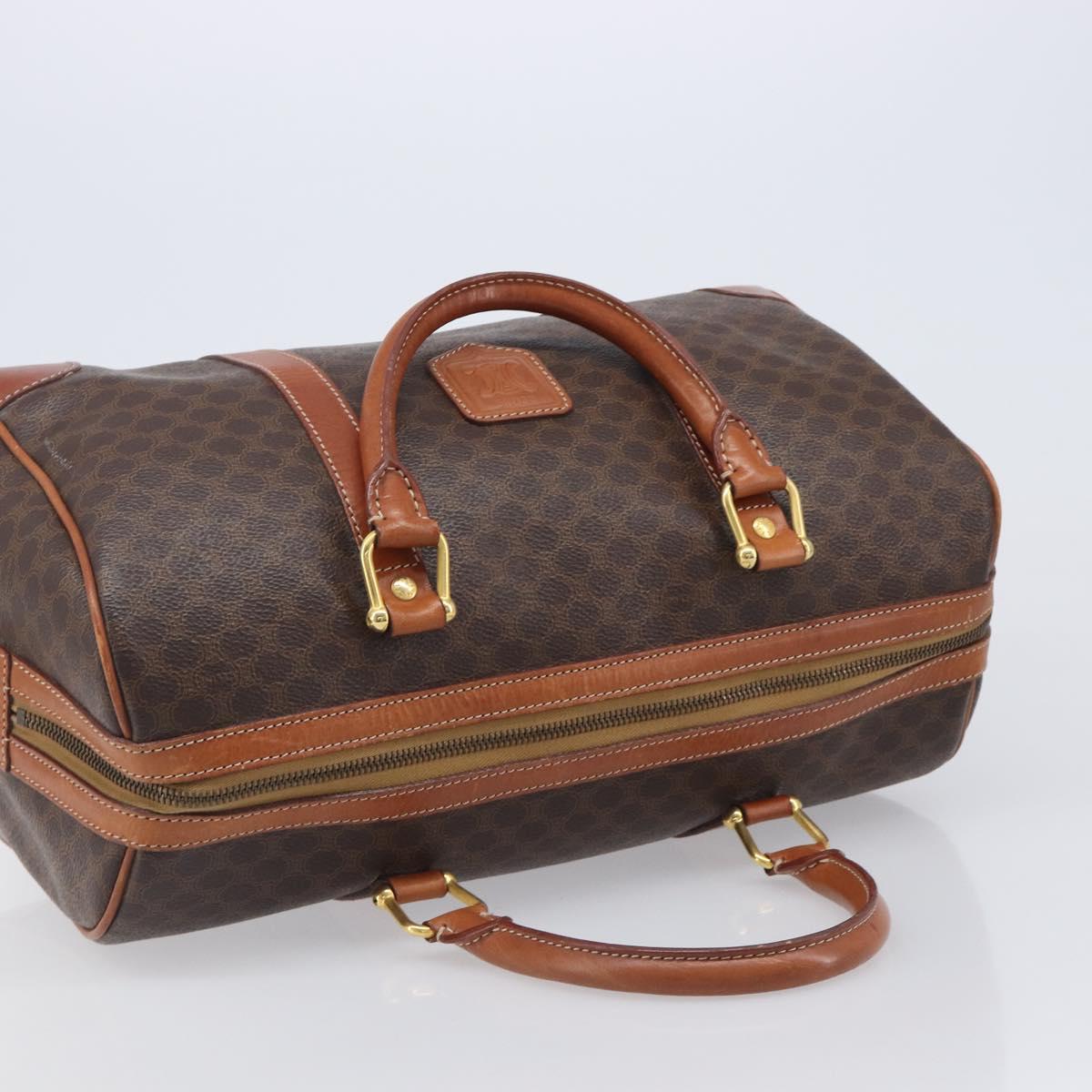 CELINE Macadam Canvas Boston Bag PVC Leather Brown Gold Auth 204211A