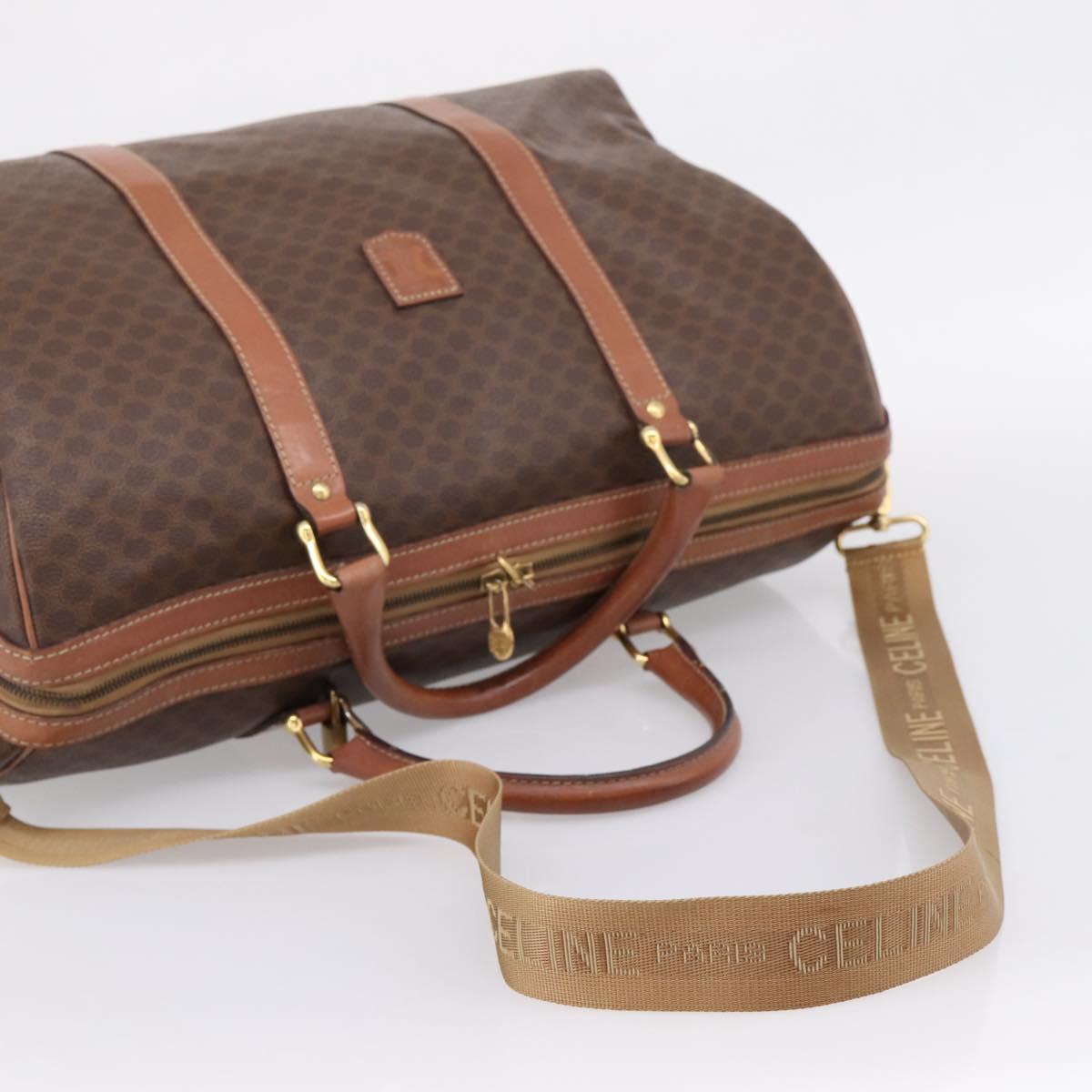 CELINE Macadam Canvas Boston Bag PVC Leather 2way Brown Gold Auth 204212