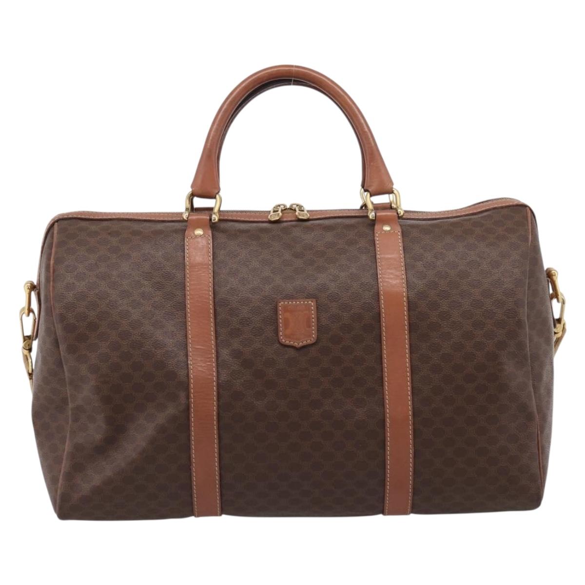 CELINE Macadam Canvas Boston Bag PVC Leather 2way Brown Gold Auth 204212