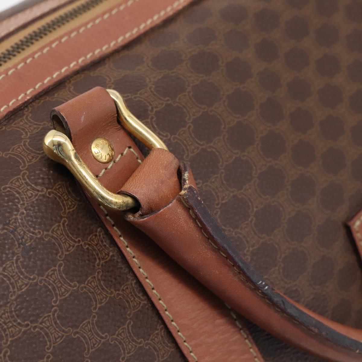 CELINE Macadam Canvas Boston Bag PVC Leather 2way Brown Gold Auth 204212